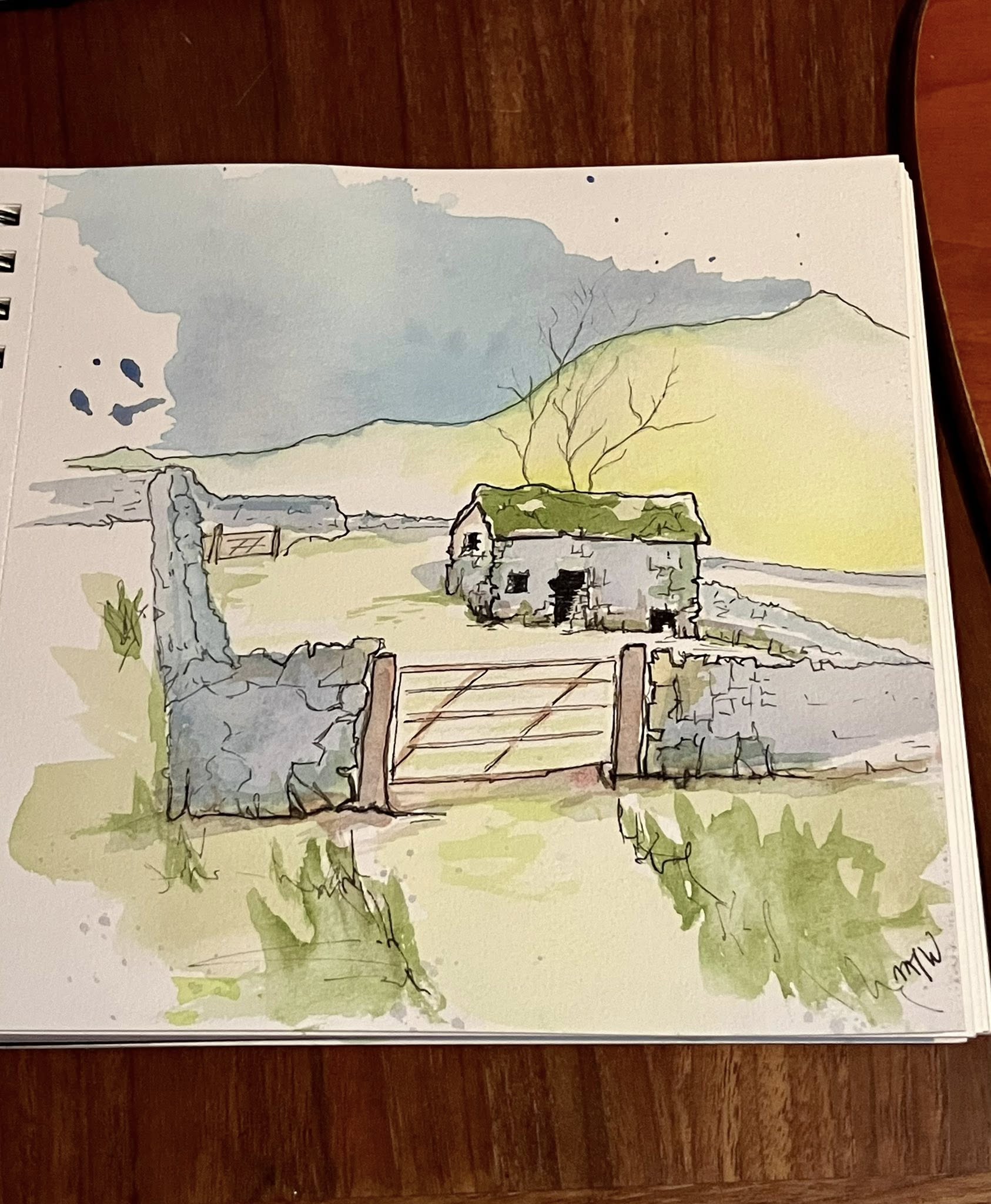 Ink and watercolor in sketchbook